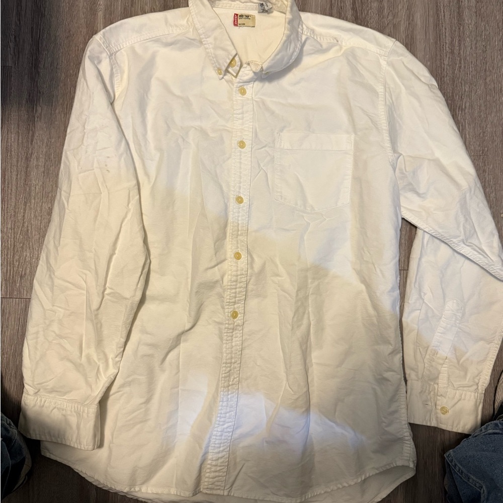 Vintage Levi’s Long Sleeve Shirt RED Tab Men’s Bone White 90’s Twill Button Up
